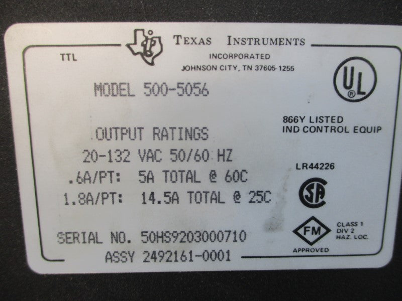 TEXAS INSTRUMENT 500-5056 20-132VAC 5/14.5A UNMP