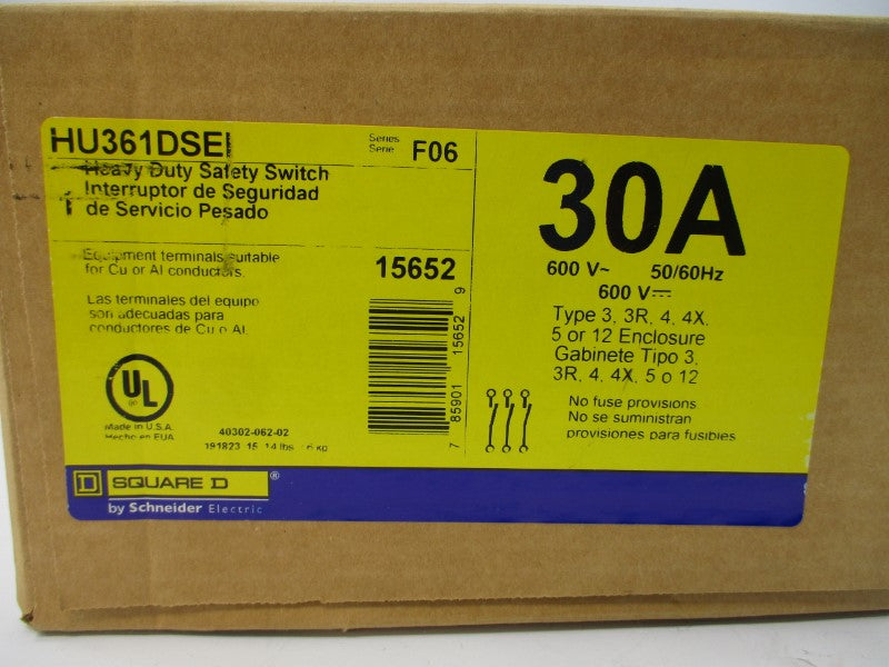 SQUARE D HU361DSEI SER. F06 600V 30A NSFS