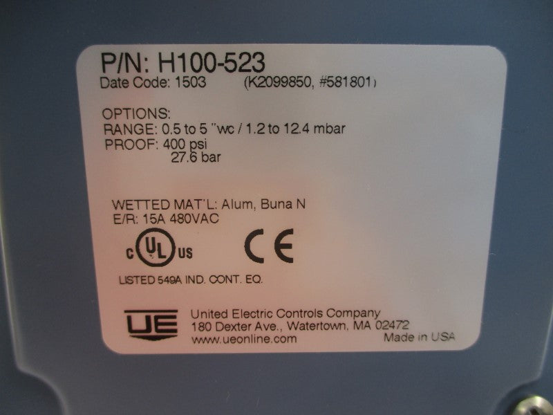UNITED ELECTRIC CONTROLS H100-523 480VAC 15A 400PSI NSMP