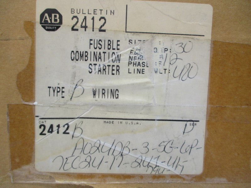 ALLEN BRADLEY 2412B-A024DB-3-5G-6P-7EC24-17-24J-41-79U-751D-9018 SER. D 480V 24A NSMP