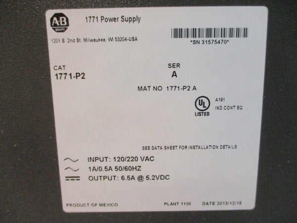 ALLEN BRADLEY 1771-P2 SER. A 120/220VAC 1/0.5A REMAN