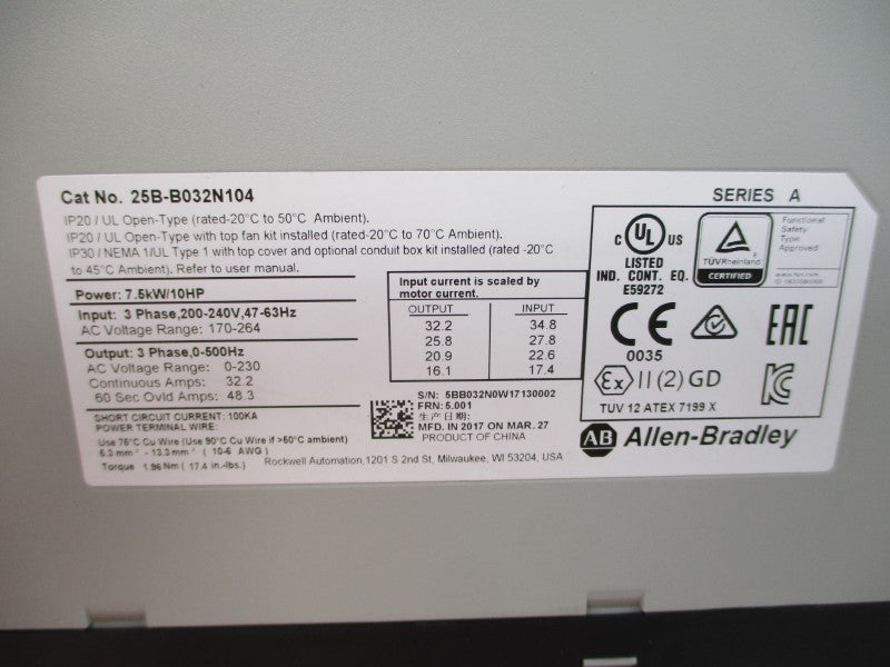 INDUSTRIAL SPARE PART 25B-B032N104 SER. A F/W 5.001 200-240VAC 32.2A NSMP