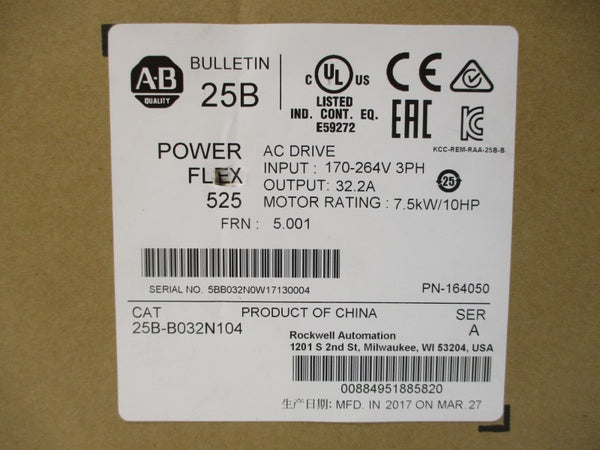 ALLEN BRADLEY 25B-B032N104 SER. A F/W 5.001 200-240VAC 32.2A NSMP