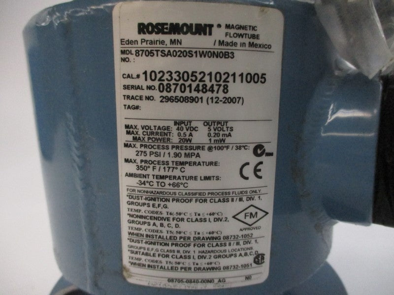 ROSEMOUNT 8705TSA020S1W0N0B3 40VDC 0.5A 275PSI UNMP