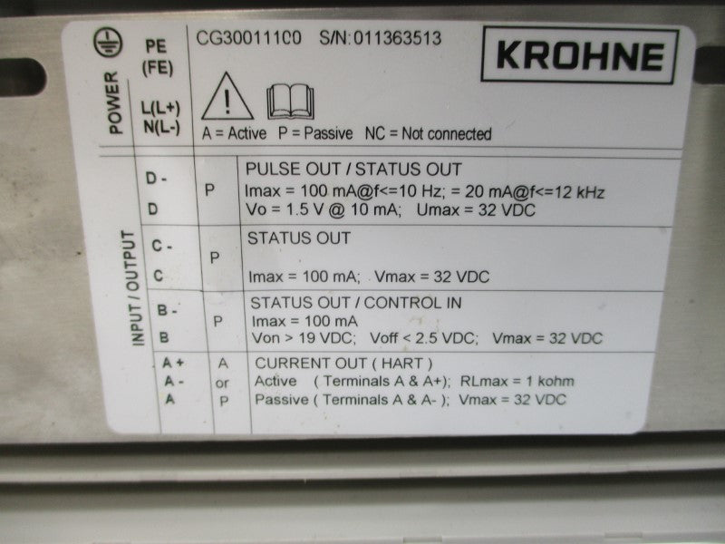 KROHNE IFC300 CG30011100 (AS PICTURED) 100-230VAC NSNP