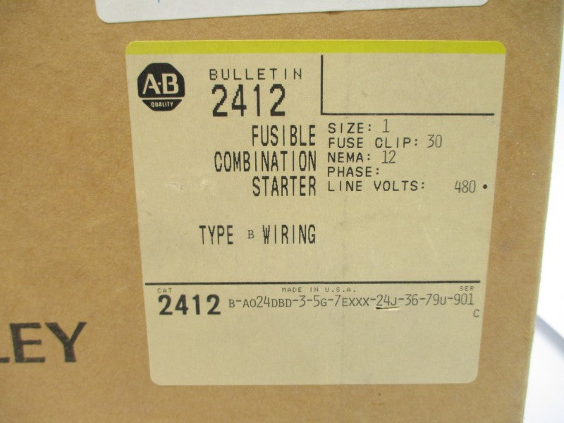 ALLEN BRADLEY 2412B-A024DBD-3-5G-7EXXX-24J-36-79U-9018 SER. C 480V 24A (BR/YL) NSMP