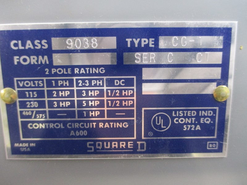 SQUARE D 9038CG1 SER. C 460/575V NSMP
