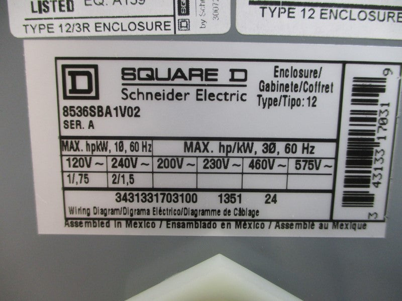 SQUARE D 8536SBA1V02 SER. A 110/120V NSNP
