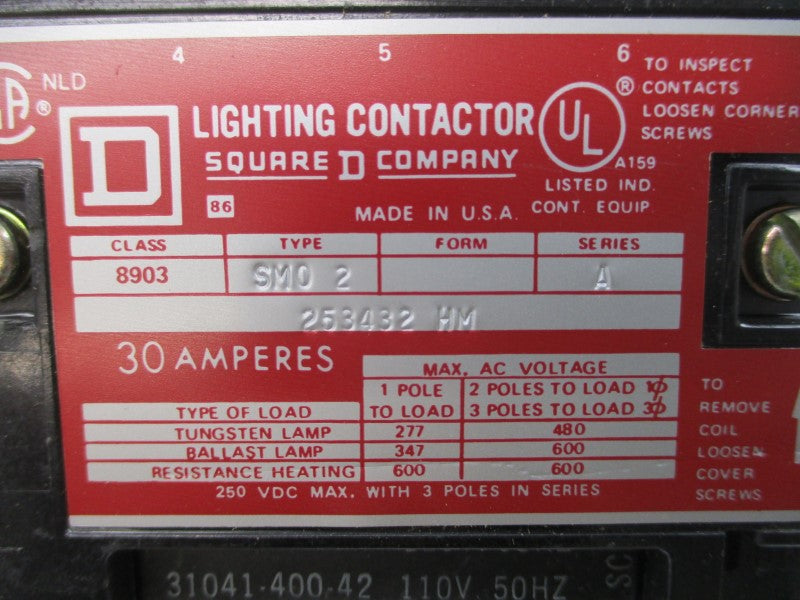 SQUARE D 8903SMO2V02 SER. A 110/120V 30A NSNP