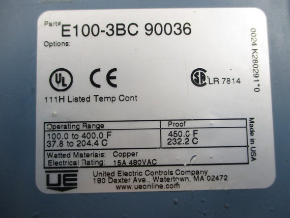 UNITED ELECTRIC CONTROLS E100-3BC90036 480VAC 15A NSNP