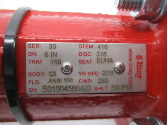 BRAY CONTROLS 416-316-BUNA-750-CI-ANSI150-250 92-0830-11305-532 50PSI 6" NSNP