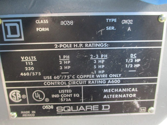 SQUARE D 9038GW32 SER. A 460/575V 572A NSMP