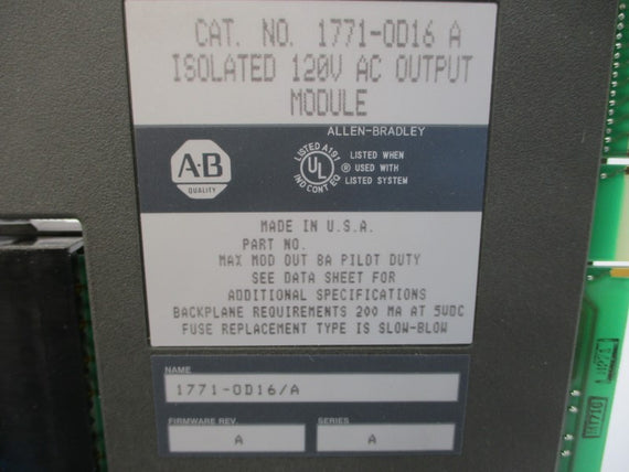 ALLEN BRADLEY 1771-OD16 SER. A REV. A 120VAC 8A NSMP