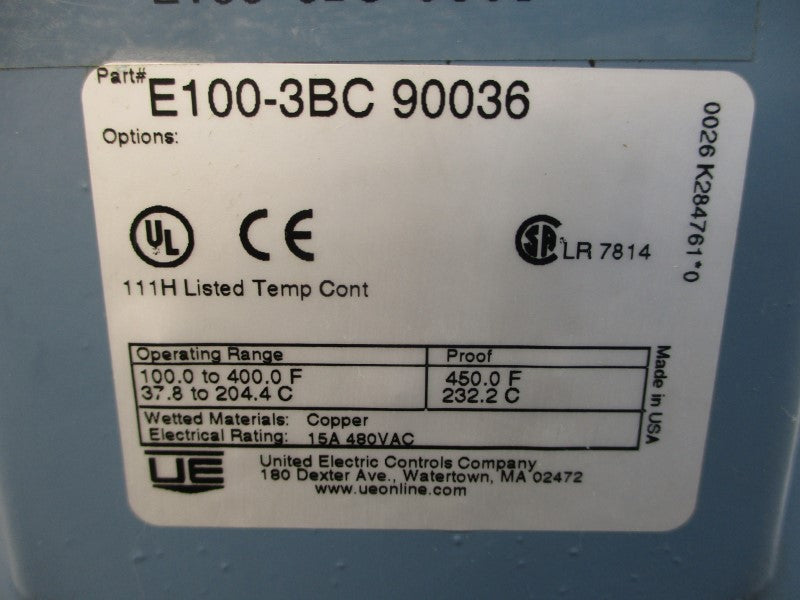 UNITED ELECTRIC CONTROLS E100-3BC90036 480VAC 15A NSMP