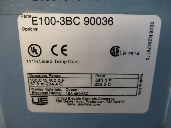 UNITED ELECTRIC CONTROLS E100-3BC90036 480VAC 15A NSMP