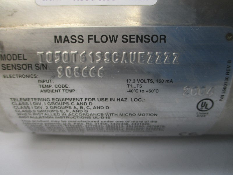 MICRO MOTION T050T6138CAUEZZZZ 17.3V 275PSI NSNP