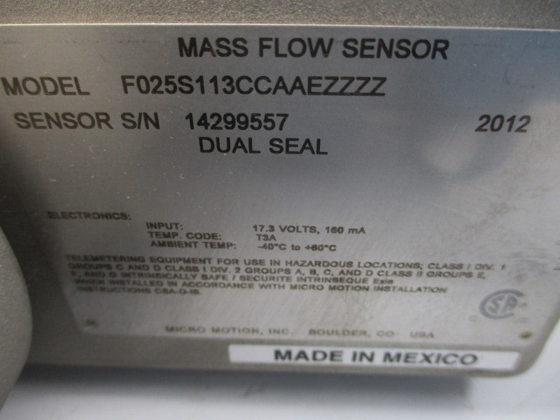 MICRO MOTION F025S113CCAAEZZZZ 85-265VAC 275PSI NSNP