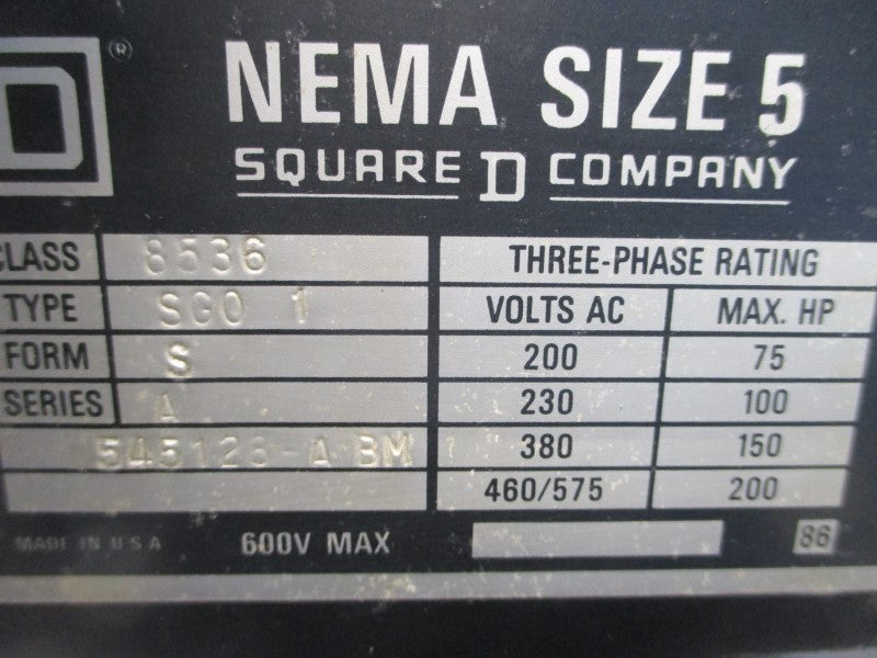 SQUARE D 8536SGO1V06S SER. A 440/480V UNMP