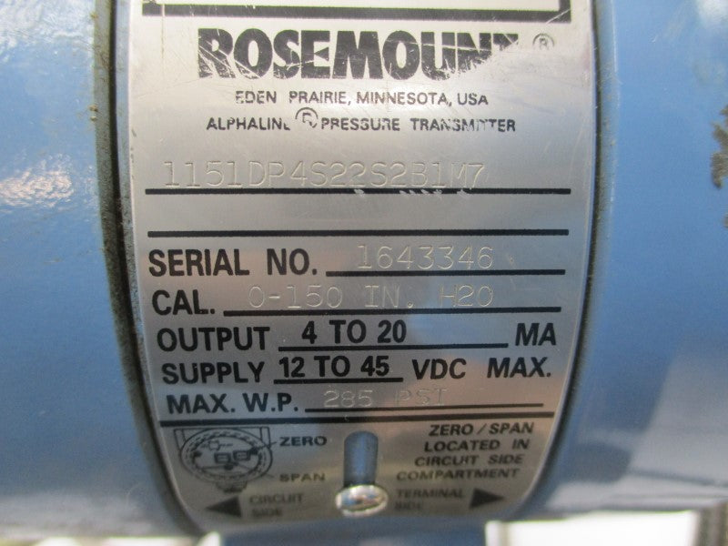 ROSEMOUNT 1151DP4S22S2B1M7 12-45VDC 285PSI NSNP