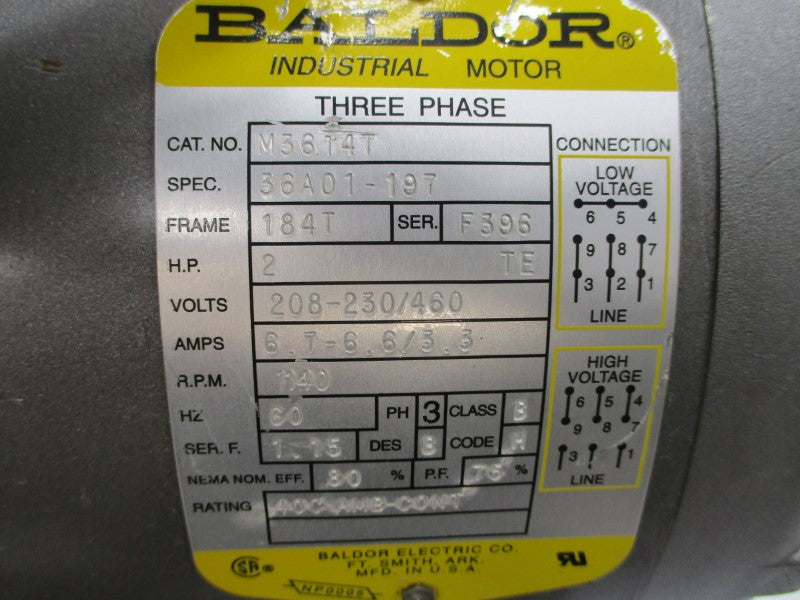 BALDOR M3614T 36A01-197 208-230/460V 6.7-6.6/3.3A NSNP