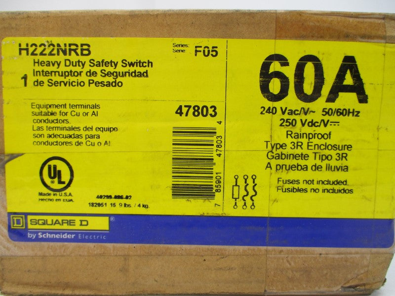 SQUARE D H222NRB SER. F05 240VAC 60A NSMP