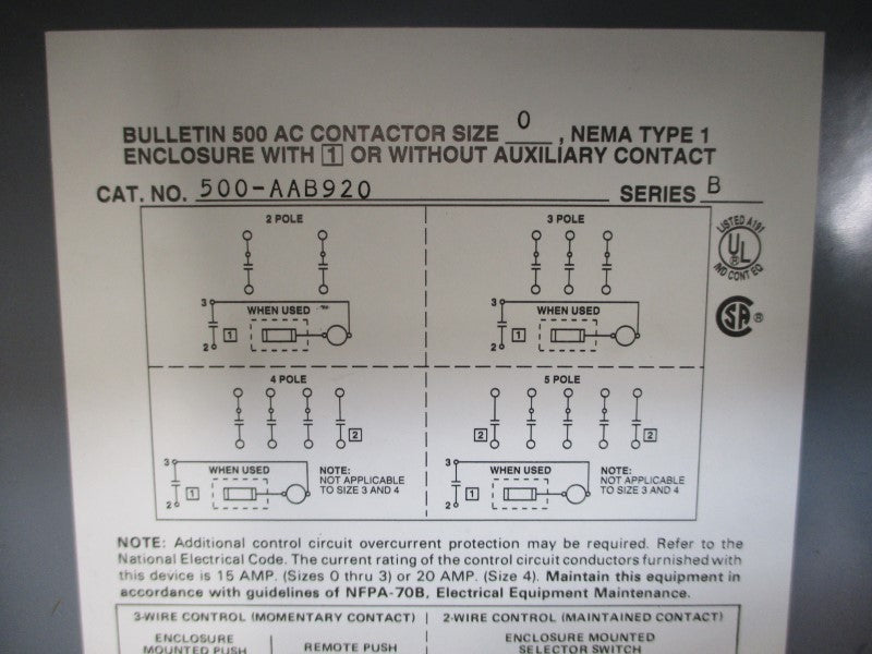 ALLEN BRADLEY 500-AAB920 SER. B 460-480V 18A NSNP