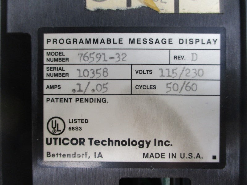 UTICOR TECHNOLOGY 76591-32 115/230V .1/.05A REV. D UNMP