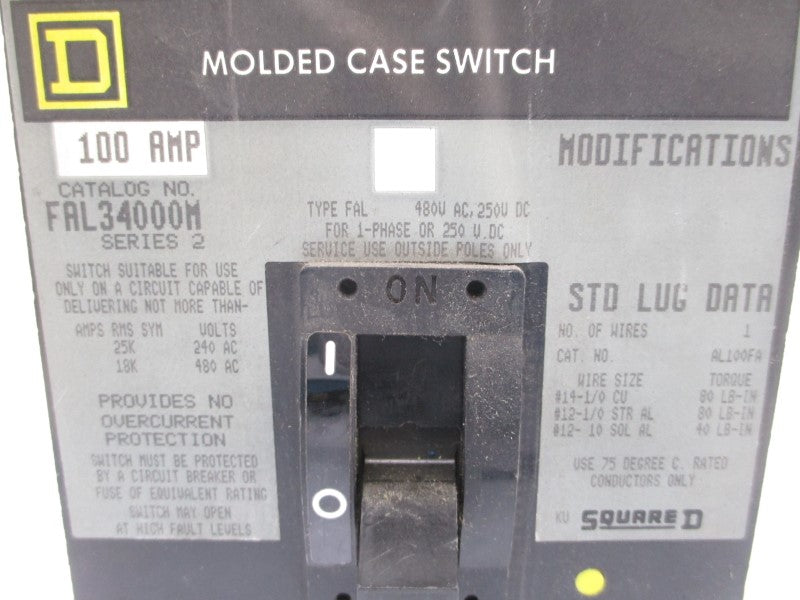 SQUARE D FAL34000M SER. 2 480VAC 100A UNMP