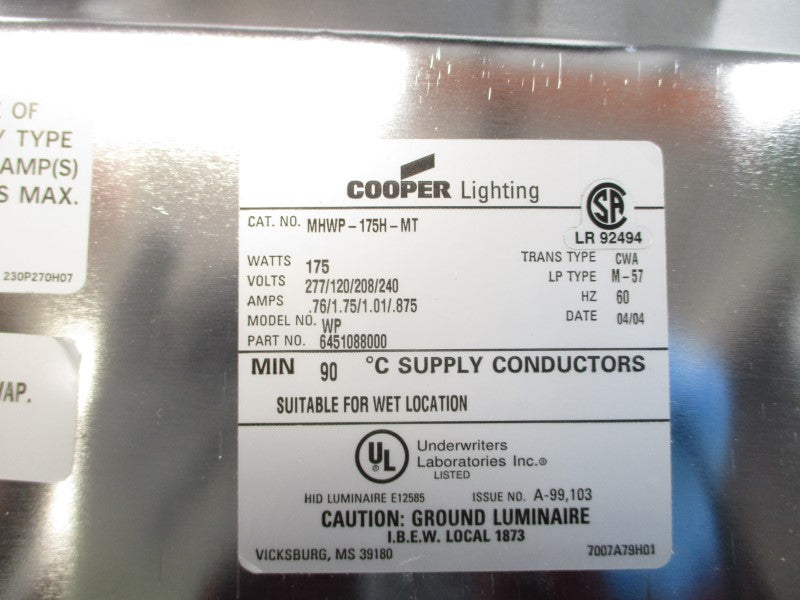 COOPER LIGHTING MHWP-175H-MT 6451088000 240V 1.75A NSMP