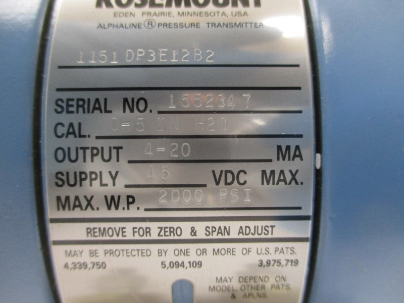 ROSEMOUNT 1151DP3E12B2 45VDC 2000PSI NSNP
