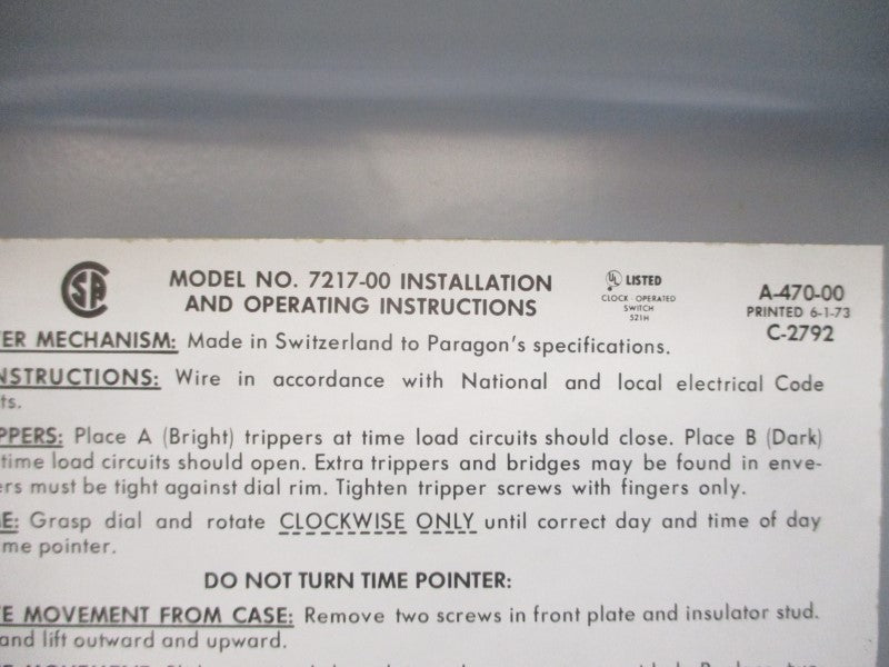 PARAGON ELECTRIC 7217-00 (ENCLOSURE ONLY) 120VAC 40A NSNP