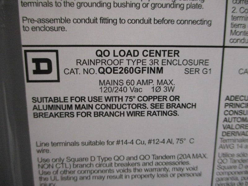 SQUARE D QOE260GFINM SER. G1 120/240VAC 60A NSNP