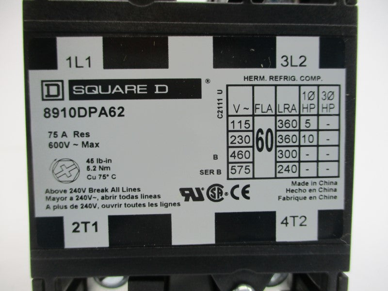 SQUARE D 8910DPA62V09 SER. B 208-240V 75A NSMP