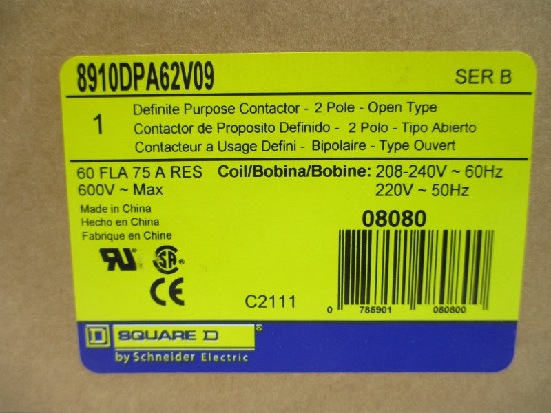 SQUARE D 8910DPA62V09 SER. B 208-240V 75A NSMP