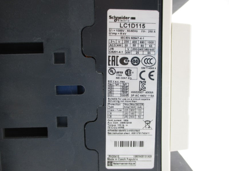 SCHNEIDER ELECTRIC LC1D115G7 120V 250A NSNP