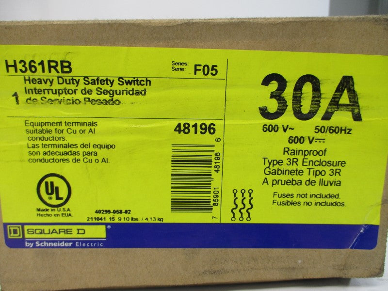 SQUARE D H361RB SER. F05 600VAC 30A NSMP