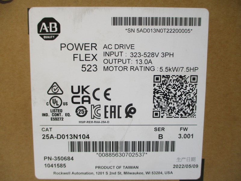 ALLEN BRADLEY 25A-D013N104 SER. B F/W 3.001 323-528VAC 13.0A NSMP