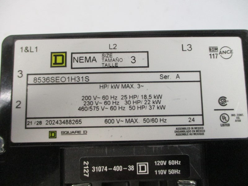 SQUARE D 8536SEO1V02H31S SER. A 110/120V 30-90A NSMP