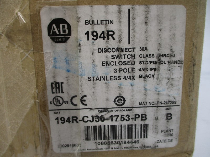 ALLEN BRADLEY 194R-CJ30-1753-PB SER. B 30A (BR/WH) NSMP