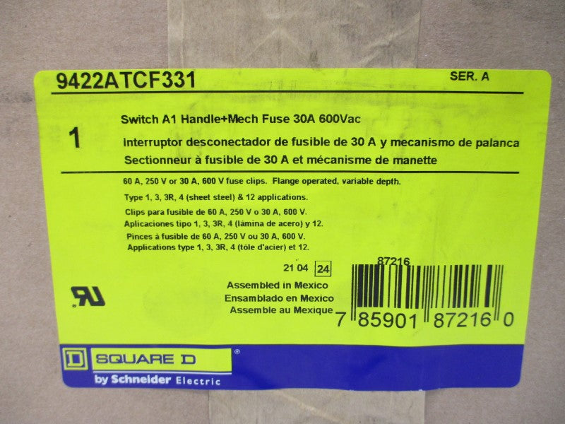 SQUARE D 9422ATCF331 SER. A 600VAC 30A NSMP