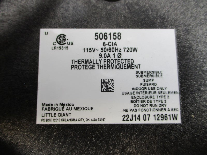 LITTLE GIANT 506158 6-CIA 115V 9.0A NSMP