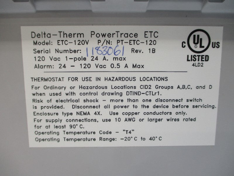 DELTA-THERM ETC-120 PT-ETC-120 120VAC 24A REV. 1B NSMP