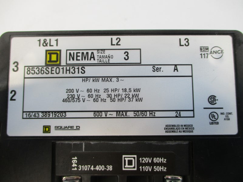 SQUARE D 8536SEO1V02H31S SER. A 110/120V 30-90A NSNP