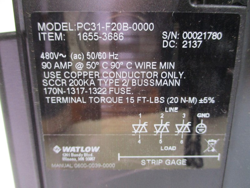 WATLOW PC31-F20B-0000 1655-3686 480VAC 90A NSMP