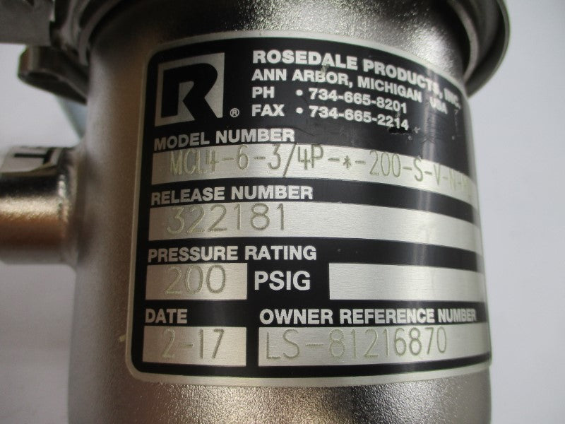 ROSEDALE PRODUCTS MCL4-6-3/4P-*-200-S-V-N-PB 322181 LS-81216870 200PSI NSMP