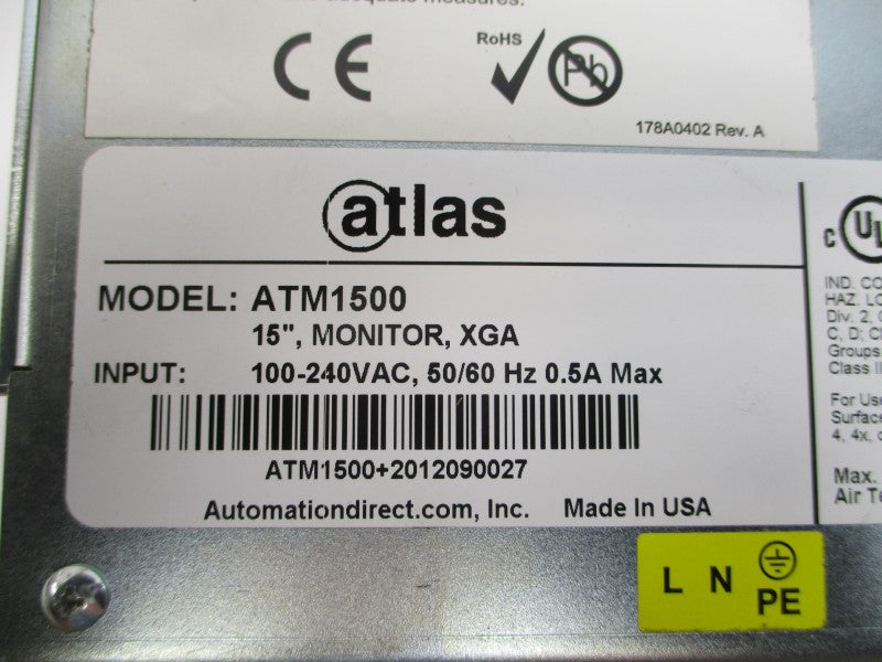 ATLAS ATM1500 100-240VAC 0.5A 15" UNMP