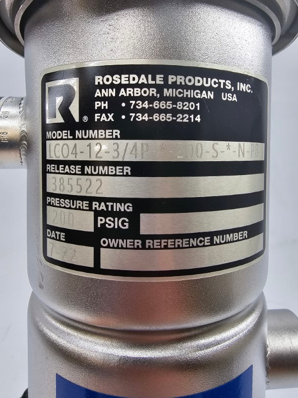 ROSEDALE PRODUCTS LC04-12-3/4P-*-200-S-*-N-PB 385522 200PSI NSNP