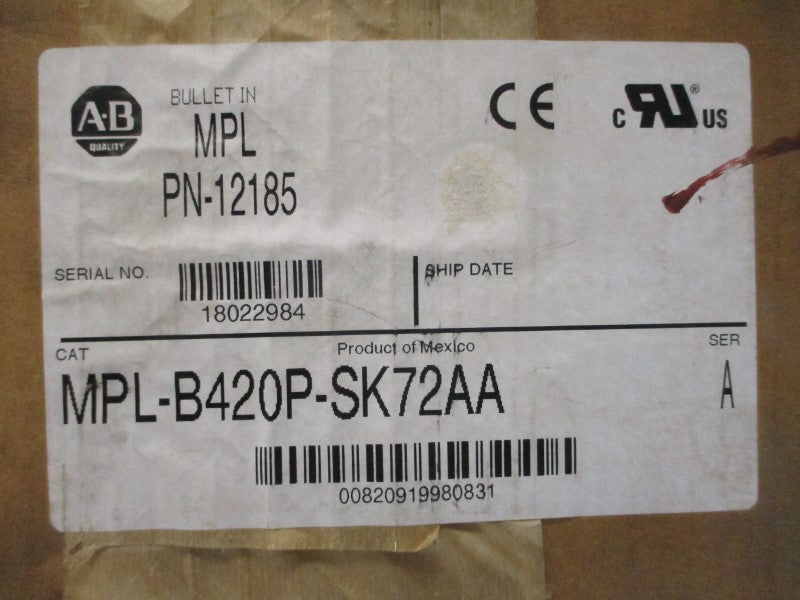 ALLEN BRADLEY MPL-B420P-SK72AA SER. A 460VAC 6.4A NSMP