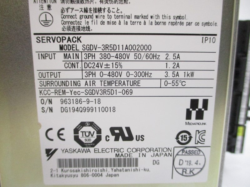 YASKAWA ELECTRIC SGDV-3R5D11A002000 380-480V 2.5A NSMP