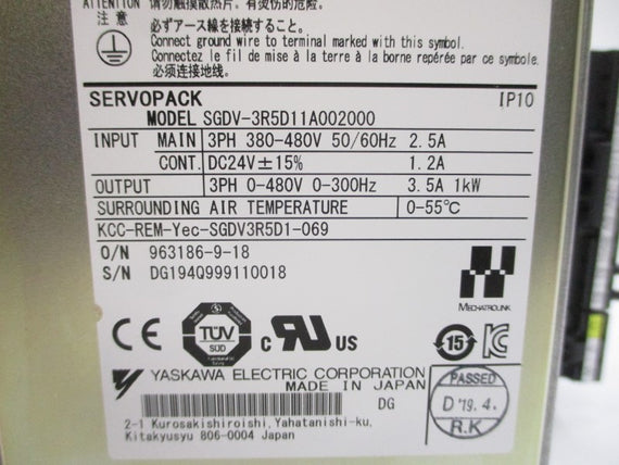 YASKAWA ELECTRIC SGDV-3R5D11A002000 380-480V 2.5A NSMP